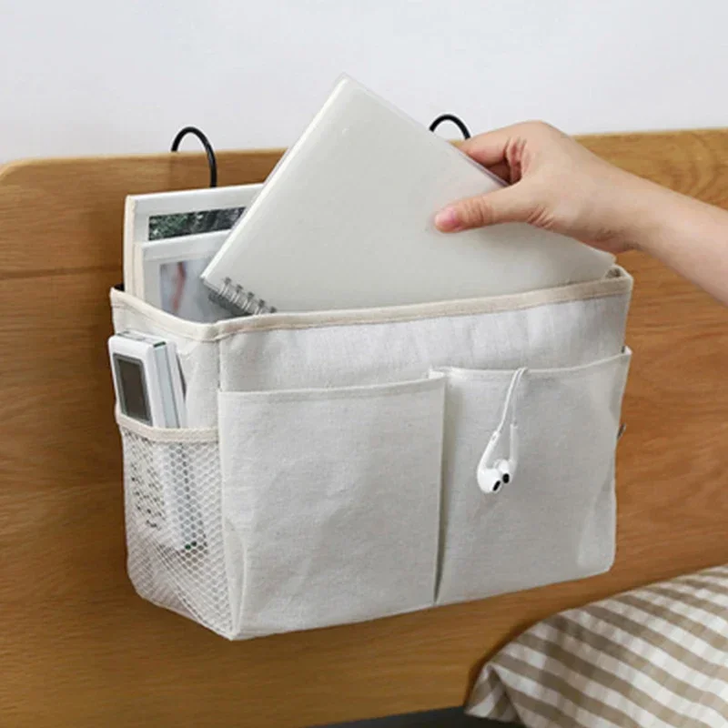 Bedside Hanging Pocket Canvas Storage Bag Bedroom Magazine Storage Pouch Diaper Holder Sofa TV Remote Control Magazine Organizer