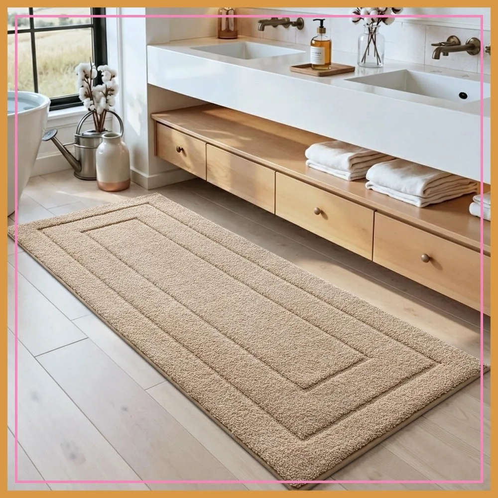 

Non Slip Bath Mat Runner 72x24, Washable Absorbent Microfiber Bathroom Rug for Shower Floor, Quick Dry, Soft, Beige