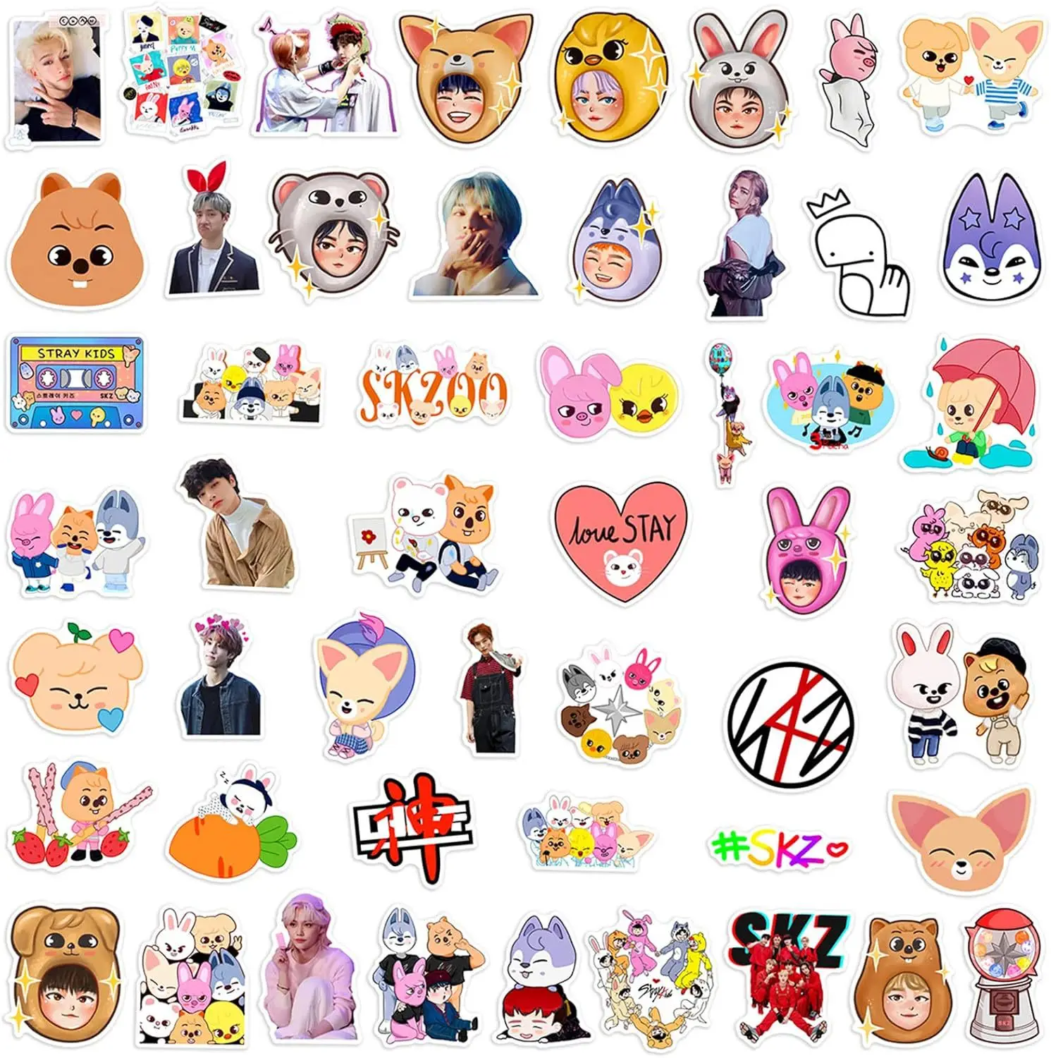 52/104 szt. naklejek z kreskówkowymi zwierzętami SKZOO, naklejki z gwiazdami, gadżety Stray Kids, kreatywne naklejki DIY do dekoracji notatników i dzienników.