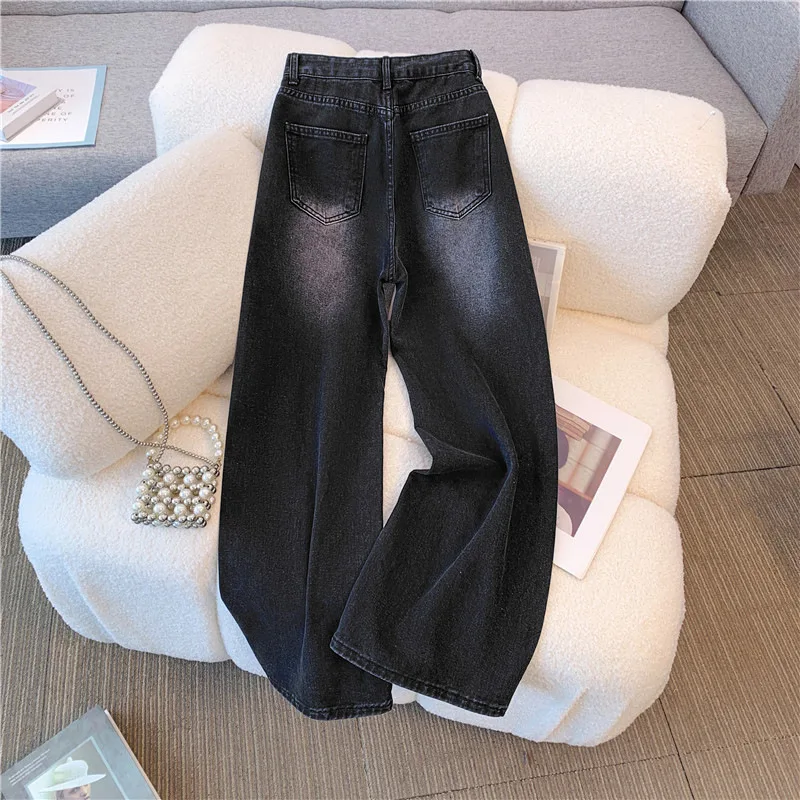 High Waist Wide Leg Denim Jeans Women Loose Drapey Straight Leg Pants Spring Autumn 2026 New Style Solid Color Girl Style