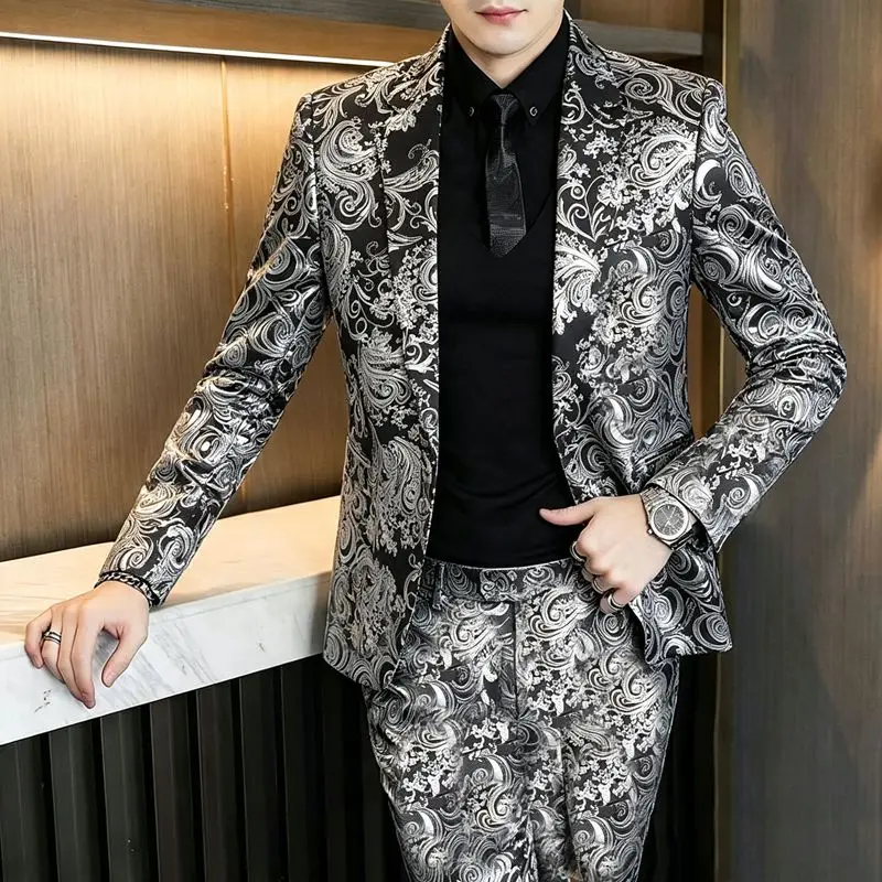 Herrenanzüge, modische Anzüge für Hochzeiten, lässige Slim-Fit-Anzüge, Friseuranzüge, Herrenanzüge im koreanischen Stil, Anzüge für Bankette, Business-Anzüge, Goldprägung, Anzüge – Detail 19