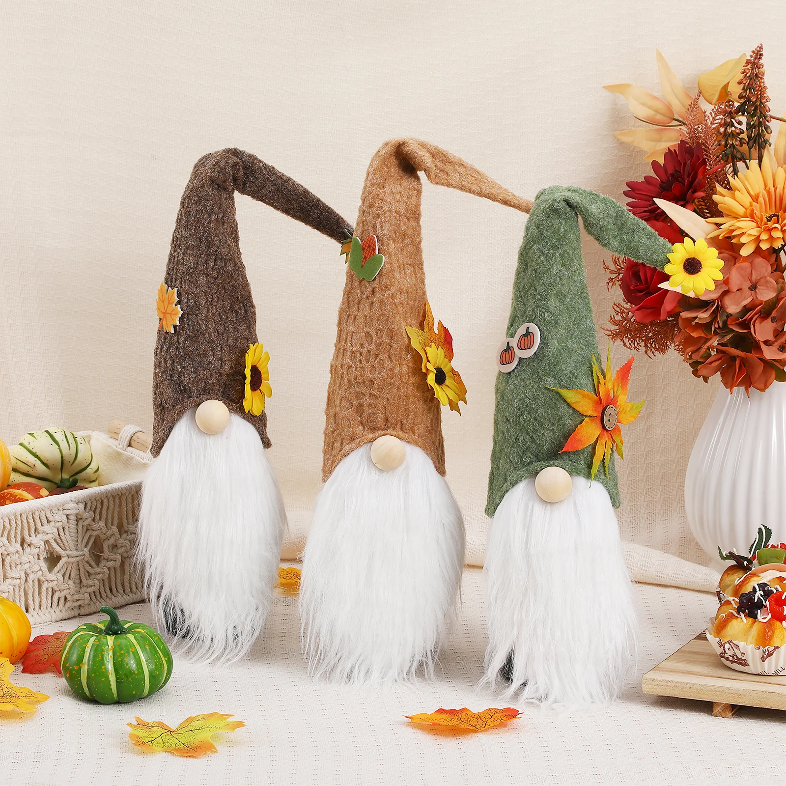 

3Pcs Wine Bottle Covers Thanksgiving Handmade Fall Gnome Decorative Wine Sleeve Party Bottle Cover Decorative Autumn Decor