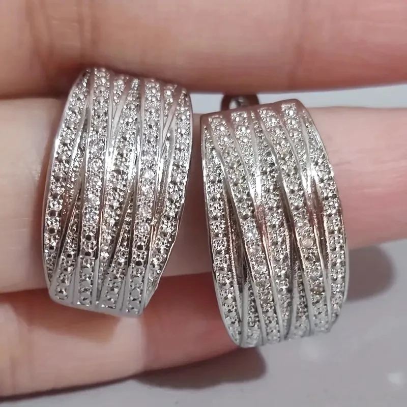 Huitan Gorgeous Bright Zirconia Hoop Earrings Lady Luxury Party Jewelry with Brilliant Zirconia Fashion Silver Color Accessories