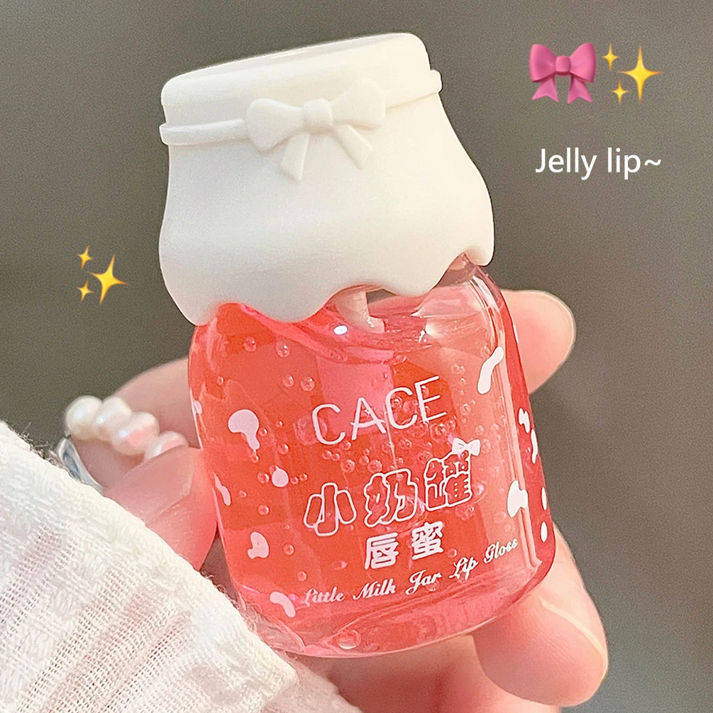 Cute Milk Jar Lipgloss Lip Plumper Oil Colorless Glitter Lipgloss Long Lasting Moisturizing Lipstick Lipgloss Makeup Cosmetics