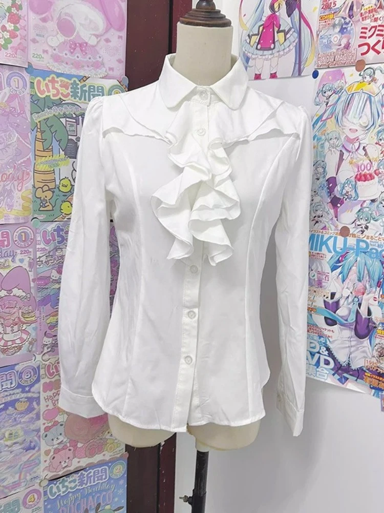 Japonês lolita estilo gótico blusa feminina vintage elegante camisas de moda vintage y2k estética babados topos roupas cosplay