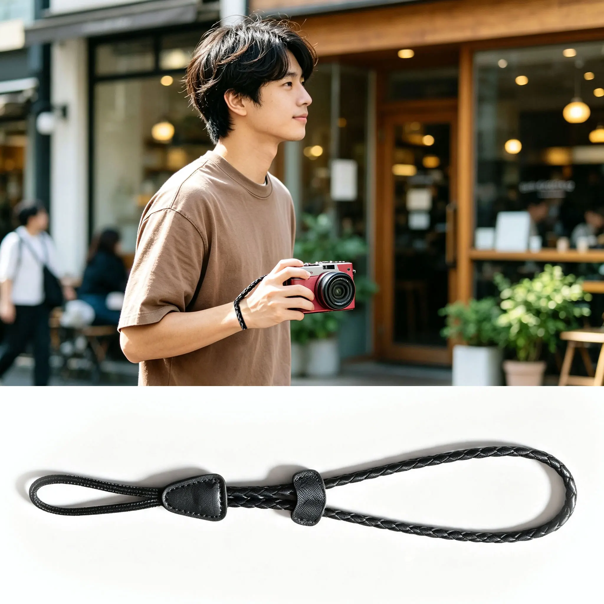 Woven Camera Wrist Strap Hand‑made Leather Hand Lanyard Adjustable Hand Strap for Mirrorless/DSLR/Instant Camera
