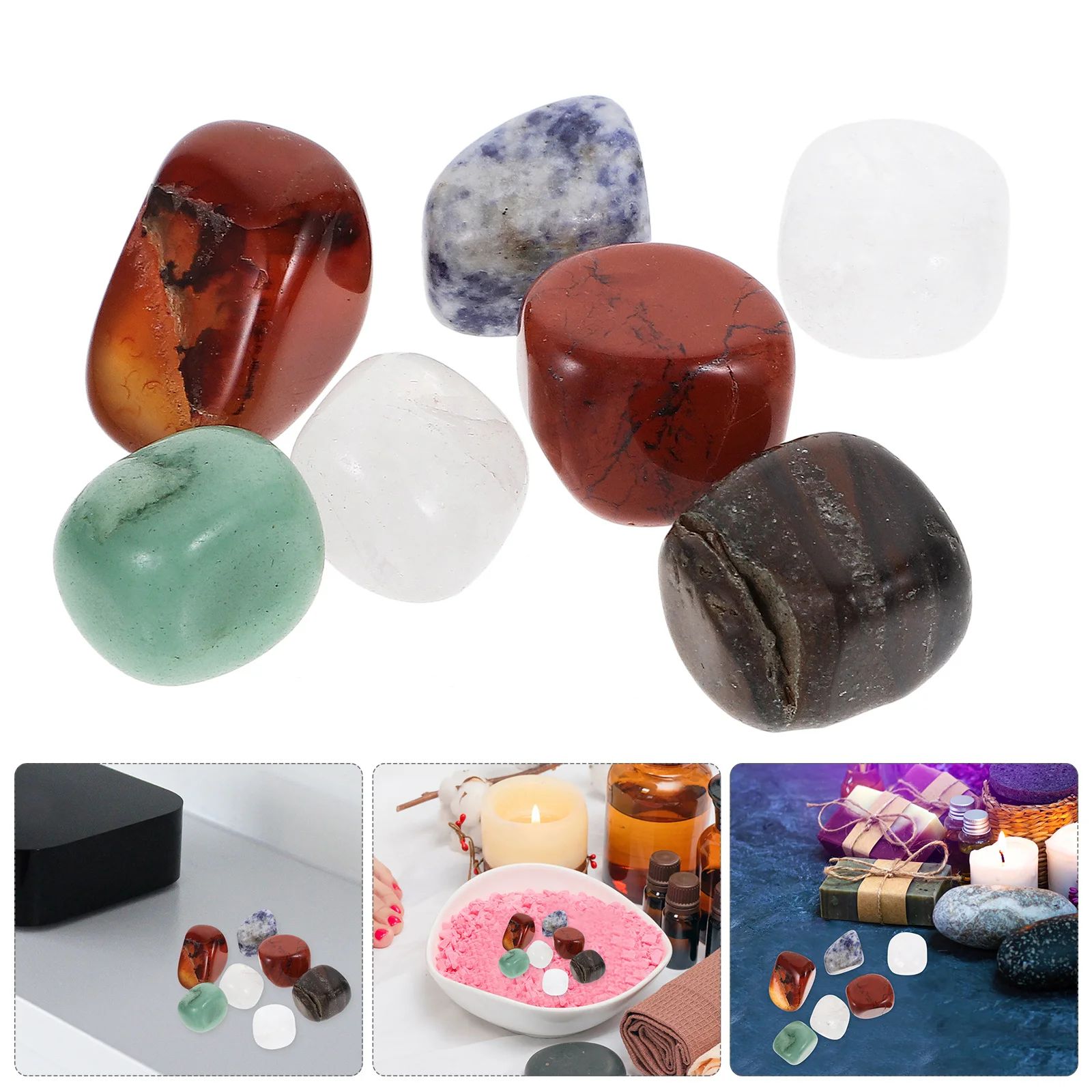 

7Pcs Natural Tumbled Stones Chakra Colored Irregular Stones Vase Filler Landscape Decor Exquisite Yoga Meditation