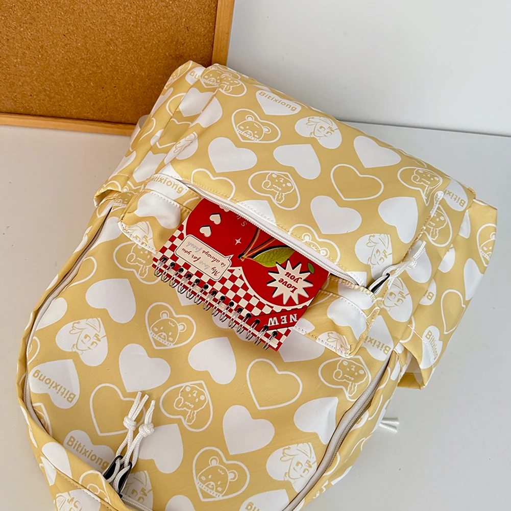 Backpack for Students Heart Pattern Book Bag Nylon Adjustable Strap Shoulder Bag Large Capacity Rucksack