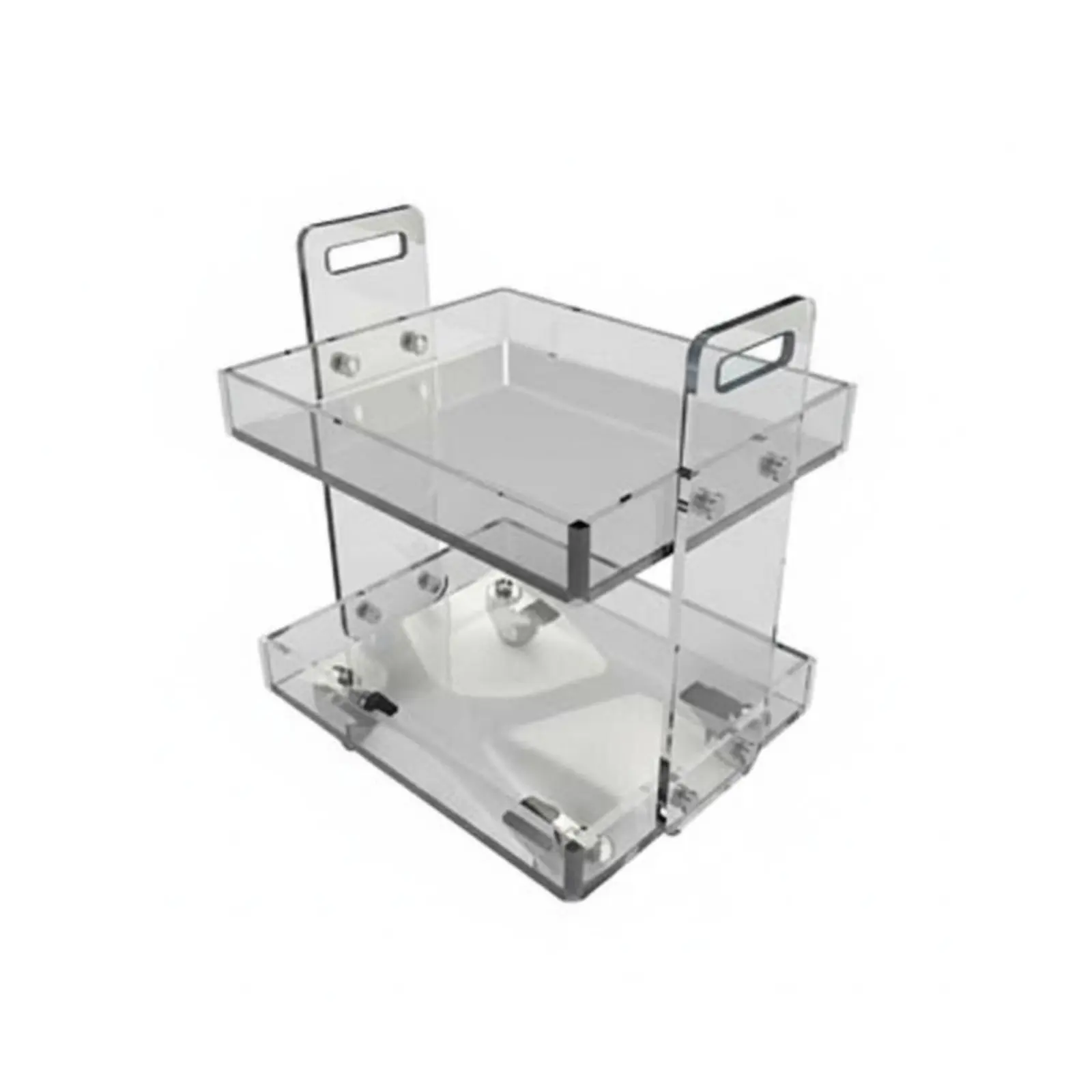 

2-Tier Rolling Trolley Transparent Design 2-Tier Rolling Organizer Ergonomic Handle Iridescent Finish Available for Dining Area