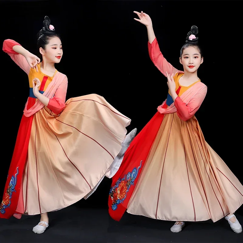 

Современные танцевальные костюмы для девочек, классическое танцевальное платье в традиционном китайском стиле для детей, танцевальная одежда принцессы для национального сказочного танца
