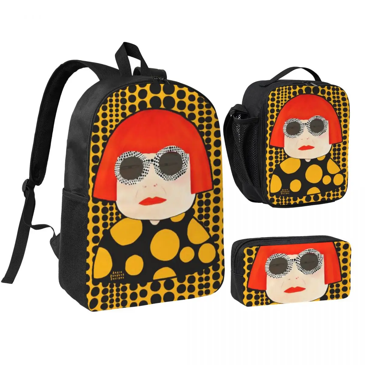 

Yayoi Kusama Abstract Painting Backpack Boys Girls BookBag School Bag Computer Shoulder Bags 3ps Insulated Lunch Bag Pencil Case