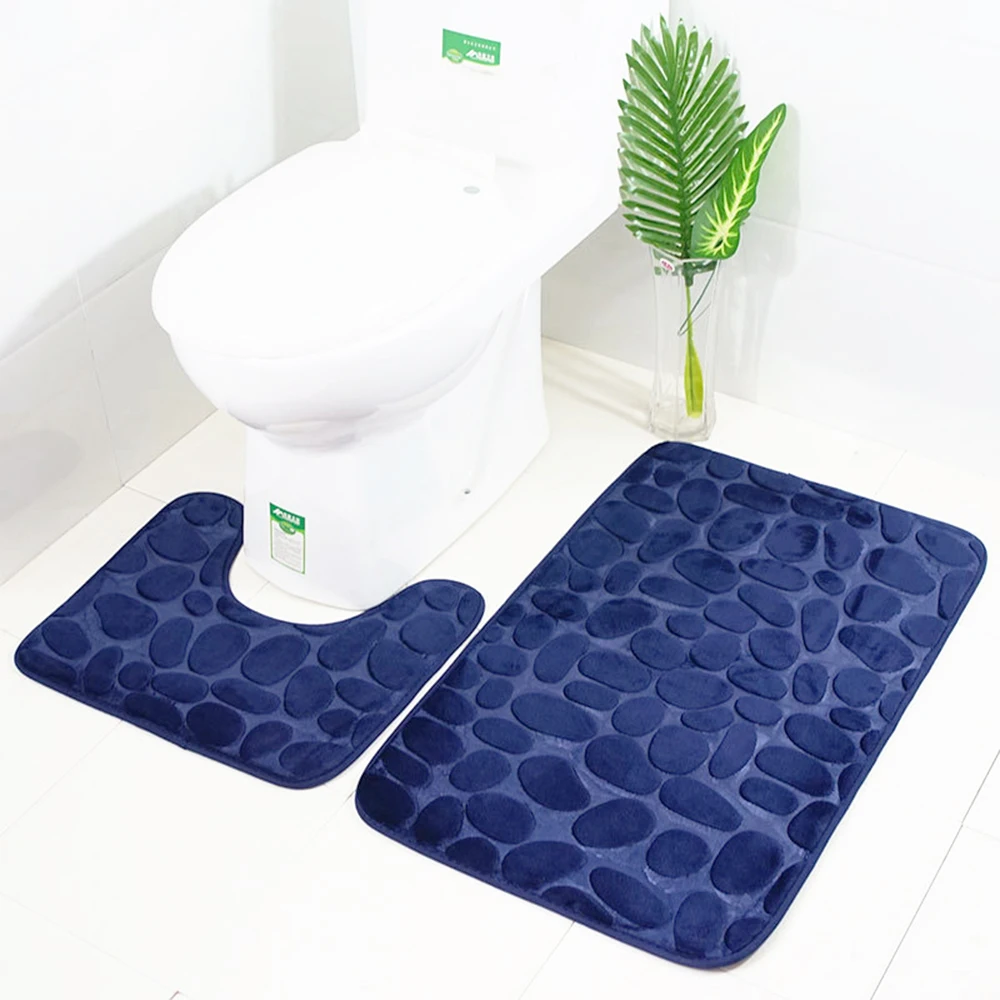 2pcs/Set Funnel Cobblestone Bath Bathroom Anti-Slip Carpet Mat Toilet Rug New Bathroom Mat Set