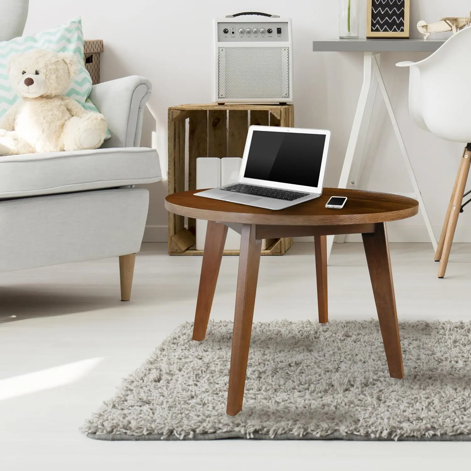 Genuine 100% Hardwood Round Coffee Table - Hand-Wiped Walnut