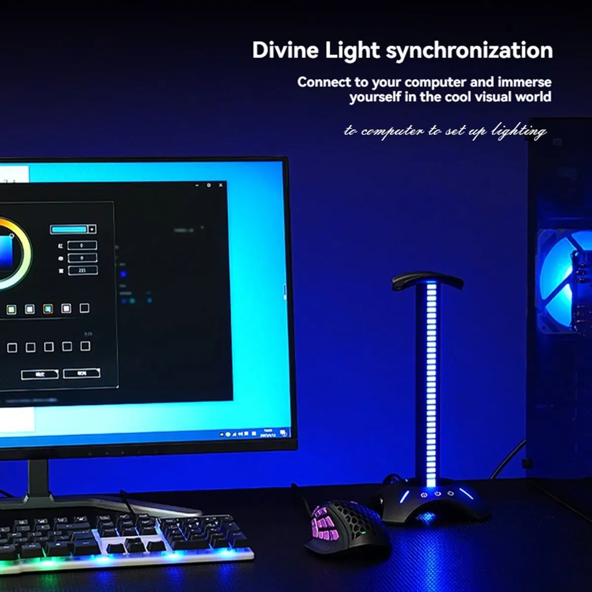 

Квалифицированная подставка для наушников RGB, звукосниматель, ритм окружающего освещения с настольным держателем для гарнитуры 2xUSB2.0 для дома/офиса, черный