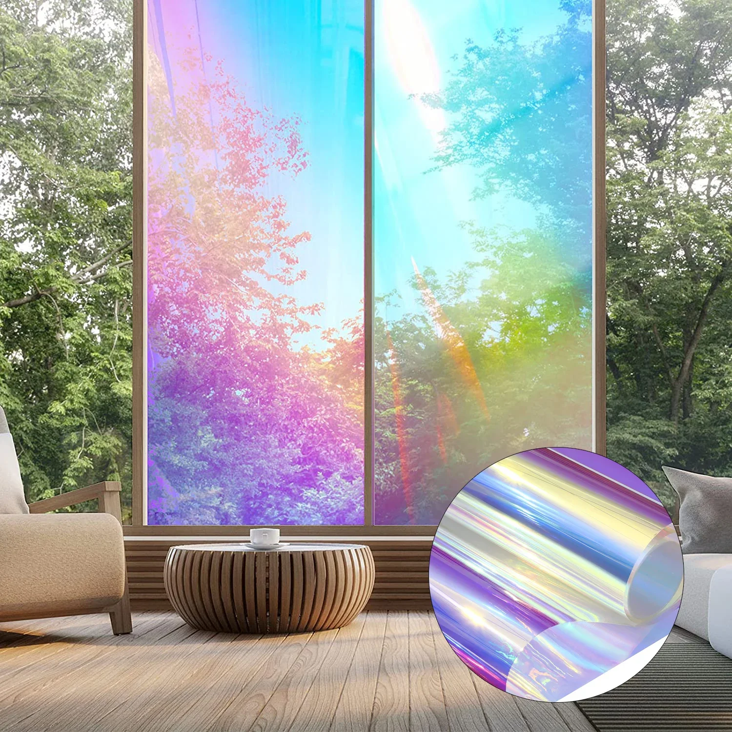 Holographic Clear Window Film Iridescent Window Dichroic Film Decorative Glass Sticker Self-Adhesive Rainbow Cellophane Roll