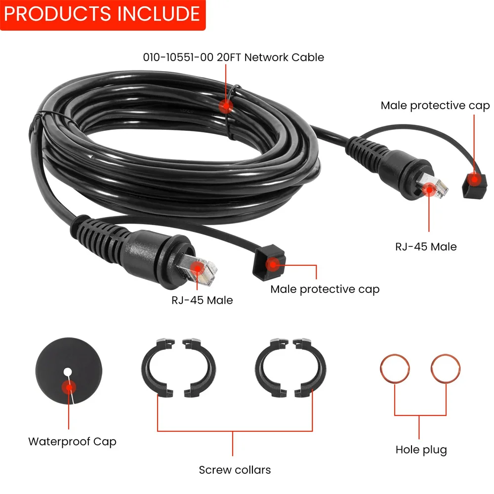 كابل شبكة بحرية بموصل منقسم ، استبدال غطاء مقاوم للماء لأجهزة جارمين RJ45 البحرية ، 10-10000-00 20 قدم