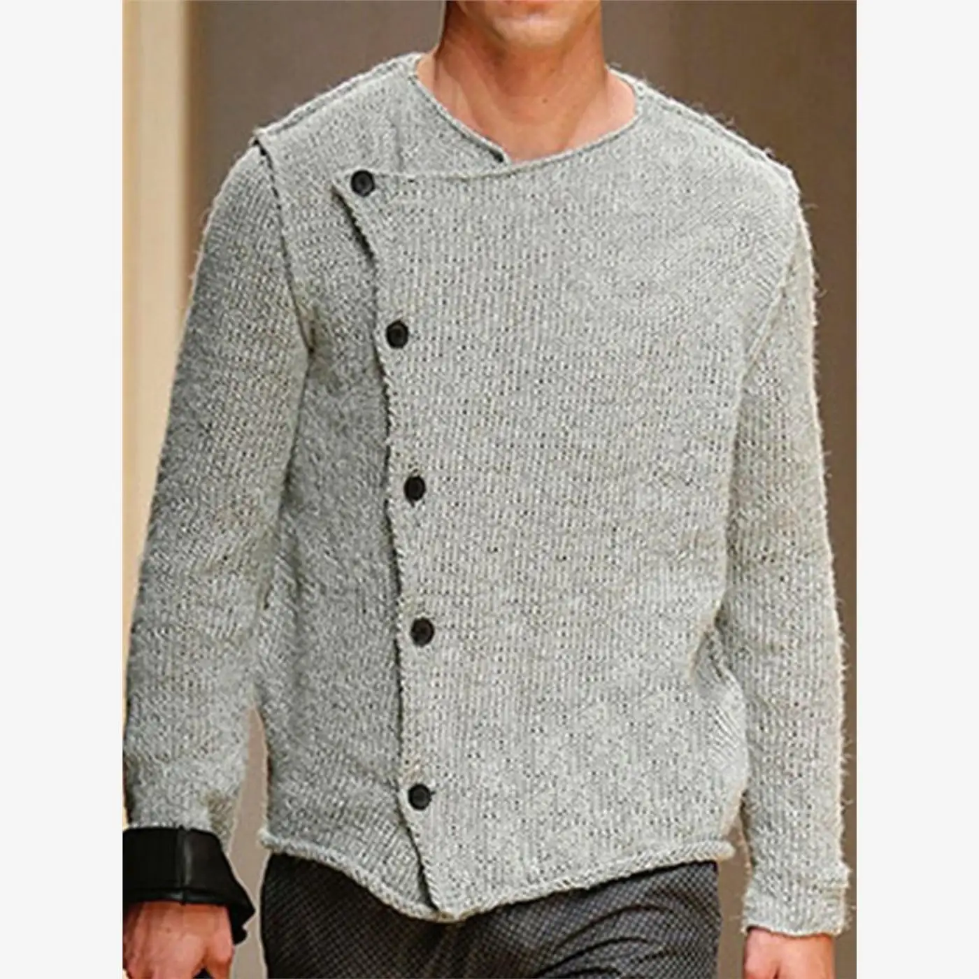 

Мужской трикотажный кардиган Thi Needle наклонных пуговицах, осень-зима Faion Ci, повседневный длинный светящийся круглый свитер, пальто