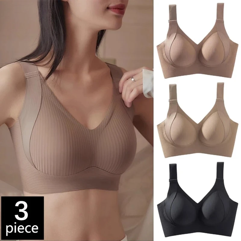 

3PCS Seamless Wireless Push Up Bras for Women Adjustable Comfort Bralette Full Petite Busts Soft Invisible Lingerie Bra Set
