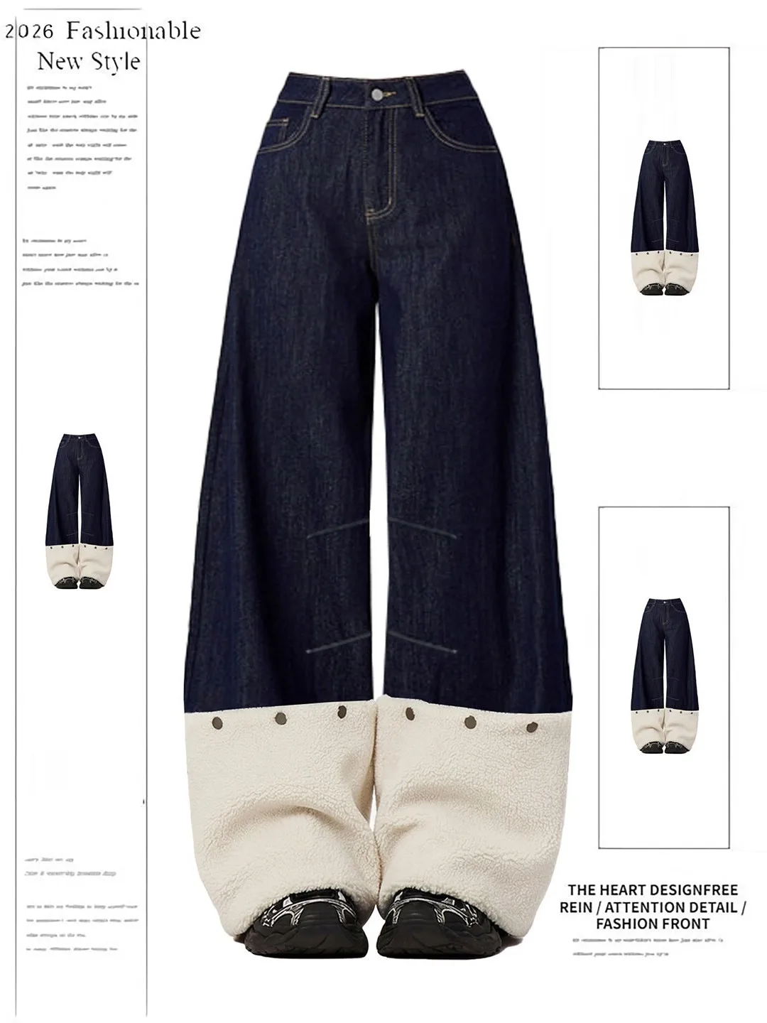 

American Design Detachable Fce Leggings Women's Loose Straight Wide Leg Jeans Autumn Winter New Sle High Waist Denim Pants