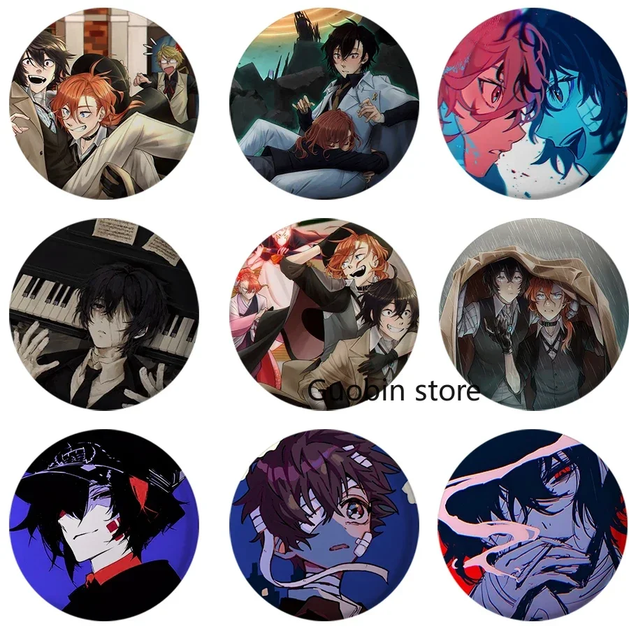 58mm New Anime Lapel Pins Bungo Stray Dogs Brooches Manga Figure Cosplay Badge DIY Backpack Clothes Accessory Button Pin