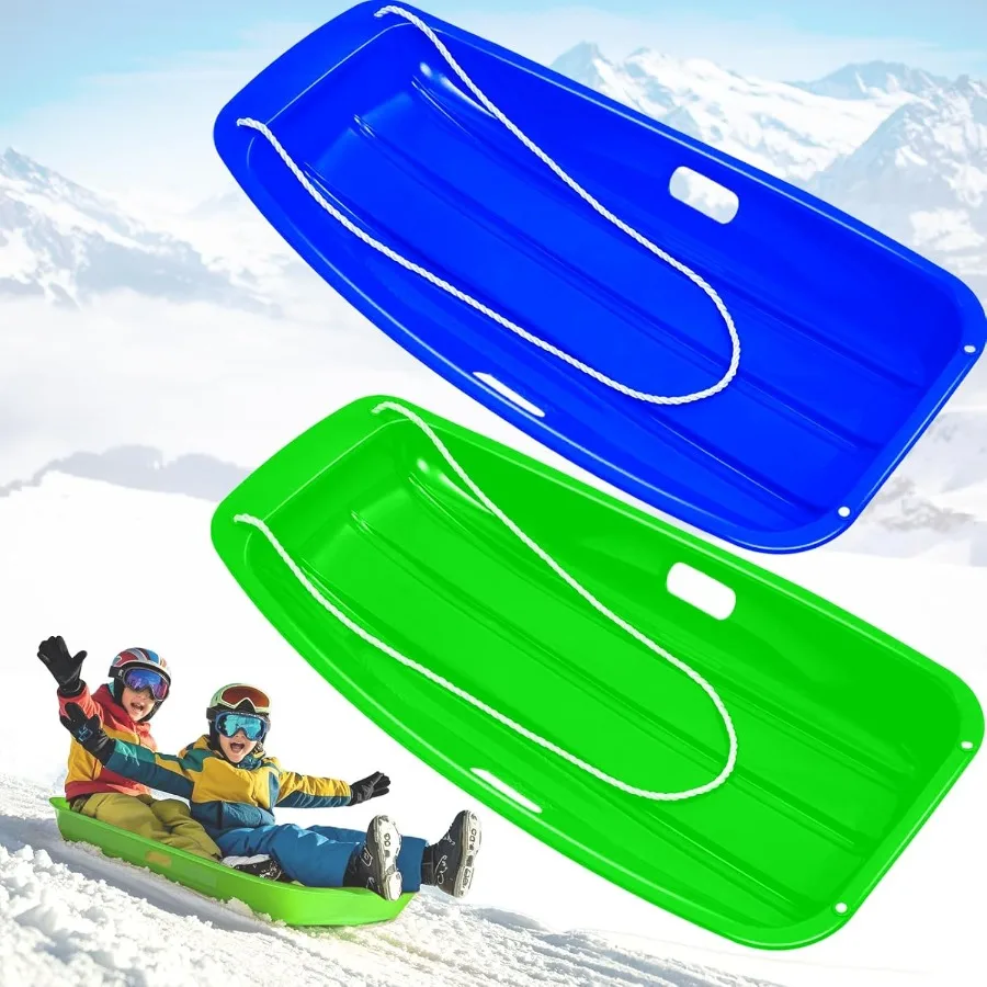 

35 Heavy Duty Snow Sled for and Adults - Downhill Sprinter Toboggan with 2 Handles and Pull Ropes Red Winter Sledding Gift for
