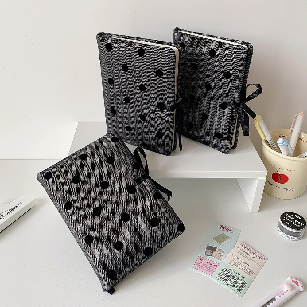 Stationery A6 Pocket Planner Grey Round Dot Cover Learning Papers Cloth Straps Notebook Mini Memo Pads Portable