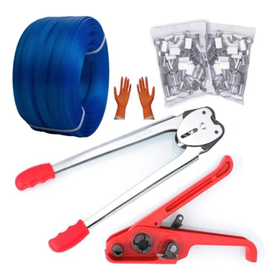 

Packaging Strapping Kit - Pallet Poly Tensioner Tool Sealer Banding Tool 4000" Length x 1/2" Wide PP Belt 100 Metal Seals for P