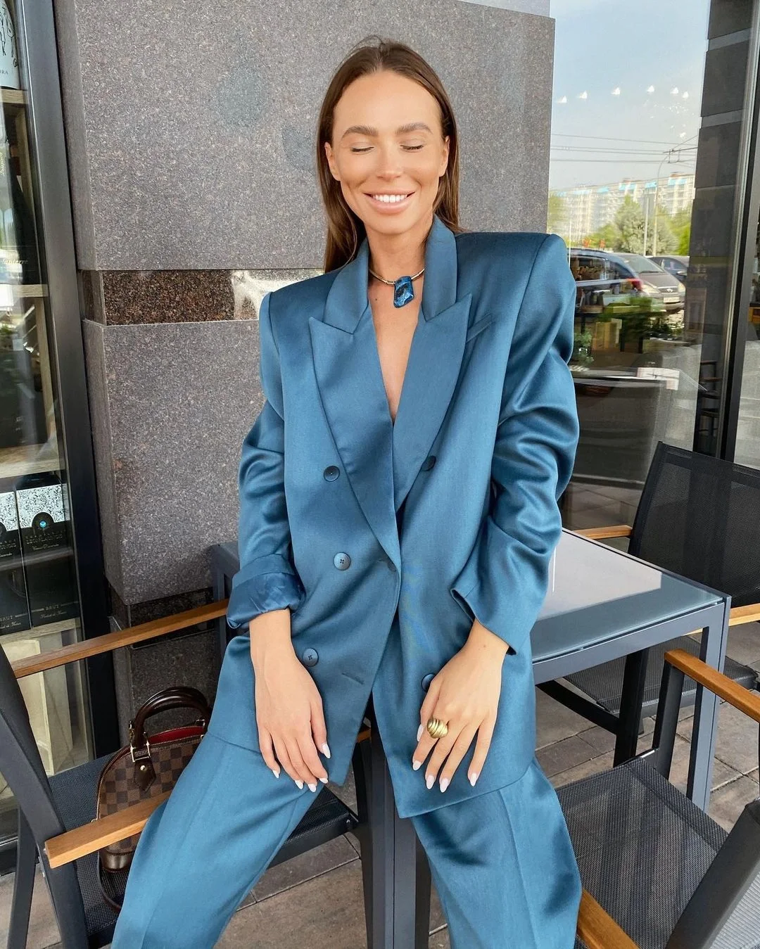 Chic Designed Blue Mother of the Bride Dresses Custom Made Peaked Lapel Loose 2 Pieces Set Jacket Pencil Pants Daily Blazer