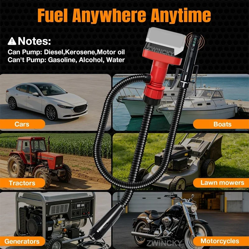 5GPM Cordless Diesel Fuel Transfer Pump With 5 Snap Clips Battery Operated Gas Can Pump for Makita/Dewal/Milwaukee/Bosch