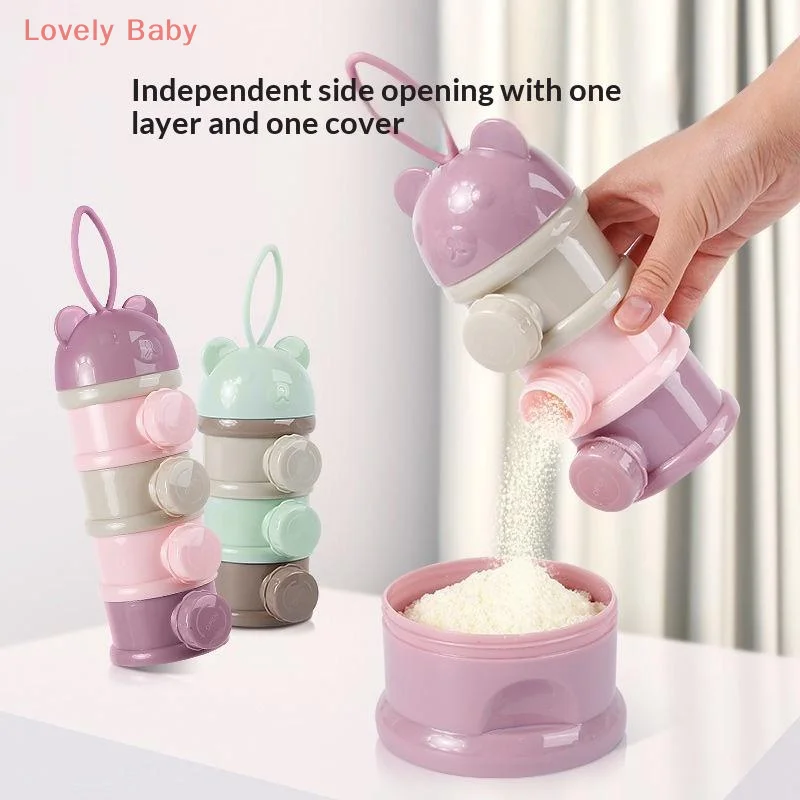 

New Baby Portable Food Storage Box 3/4 Layer Bear Style Toddler Snack Container Children Baby Milk Powder Box Baby Feeding Cup