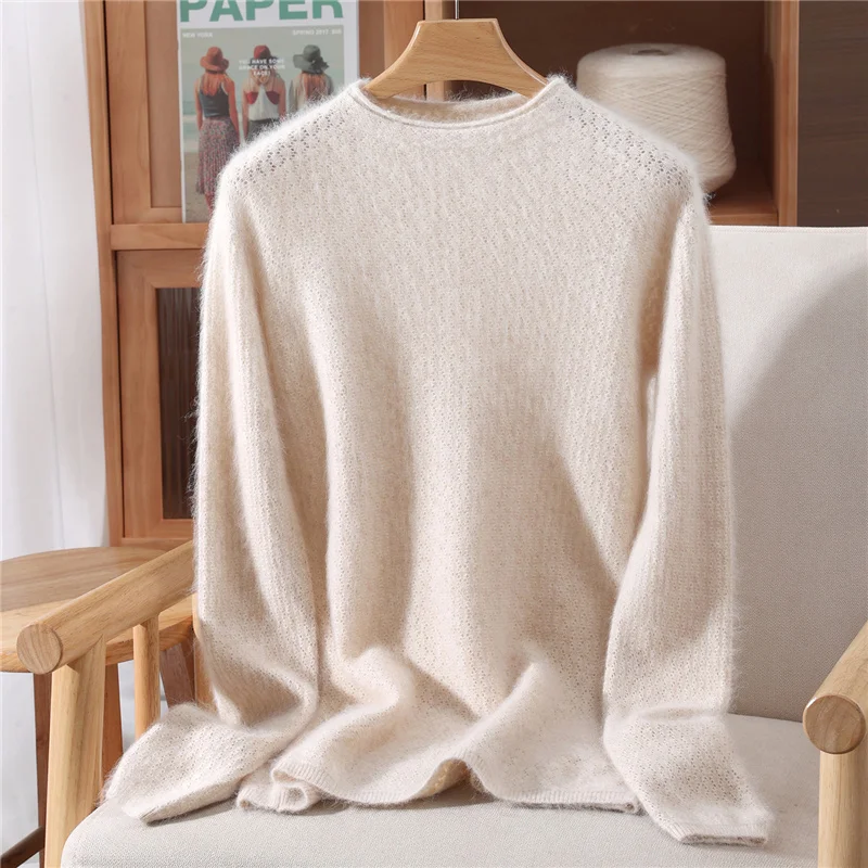 New Autumn Winter Basic Long Sleeve Women's 100%  Mink Cashmere Sweater O-Neck Pullover Cashmere Sweater Soft Warm Knitwear Top