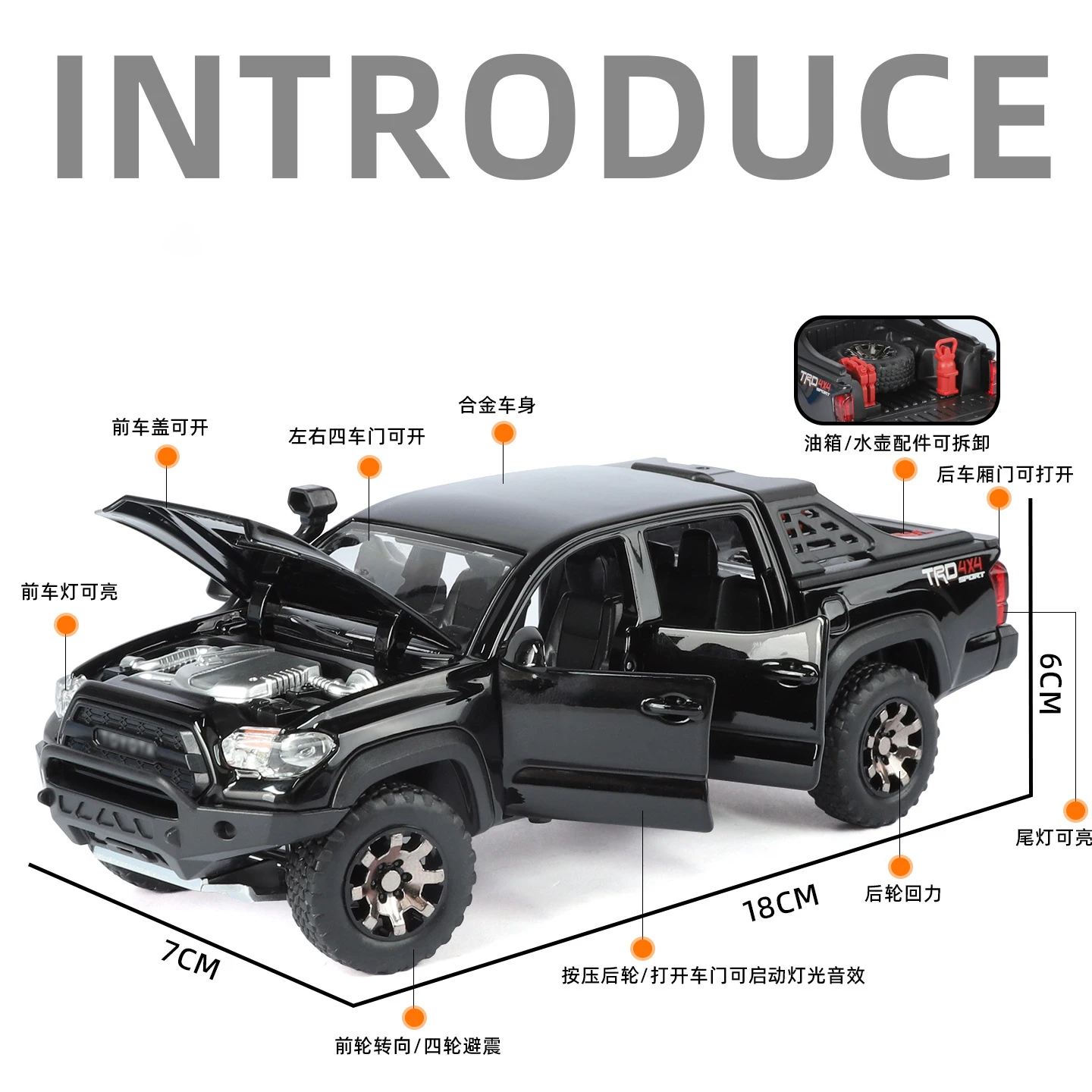 Modèle de voiture en alliage Toyota Tacoma Picku 1:32, son et lumière, jouet à collectionner pour enfants, cadeau d'anniversaire