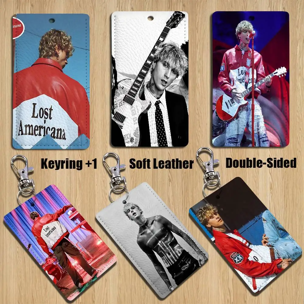 

A-AMERICANA LOST M-MGK-ES Rectangle ID Card Case Keychain Access Card Bag Key Tag Ring Leather Card Holder Key Ring Access