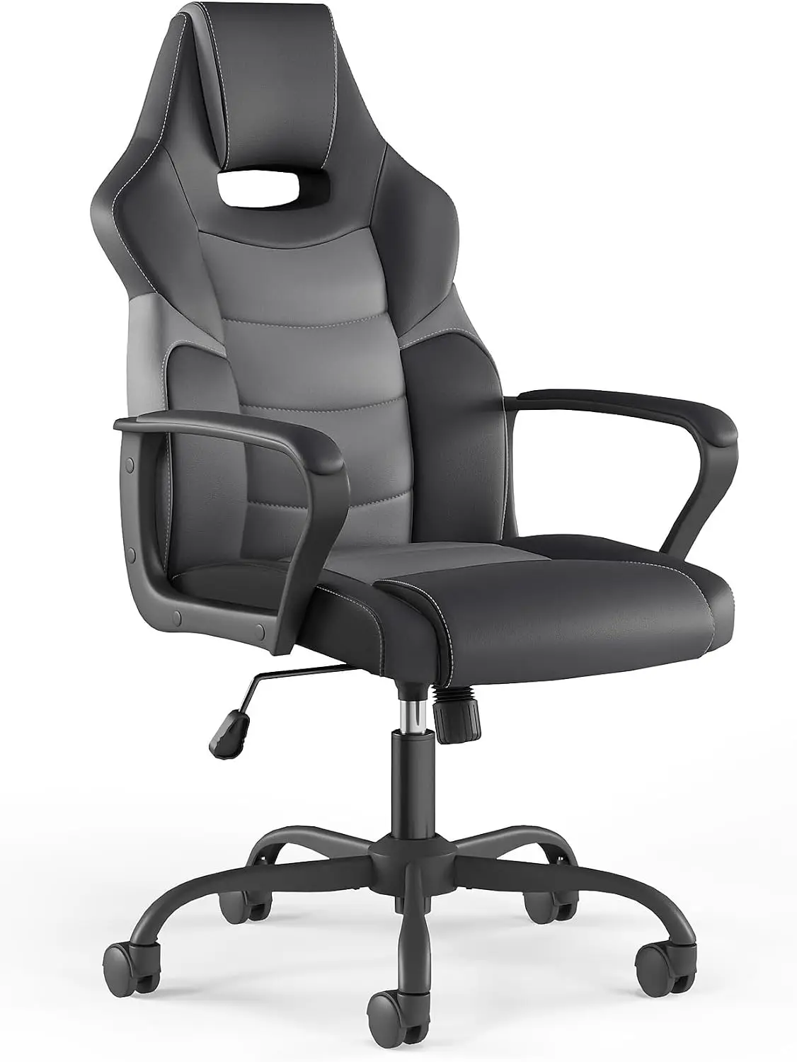 Staples Emerge Vector Luxura Faux Leather Gaming Chair, Black/Gray