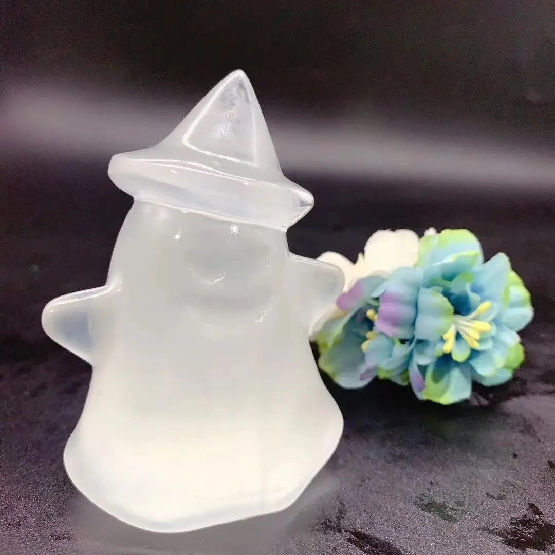 Halloween Decorations Items Hat Ghost Stone Products Natural Selenite Crystal Gargoyle Figurine Ornament Children's Room Design