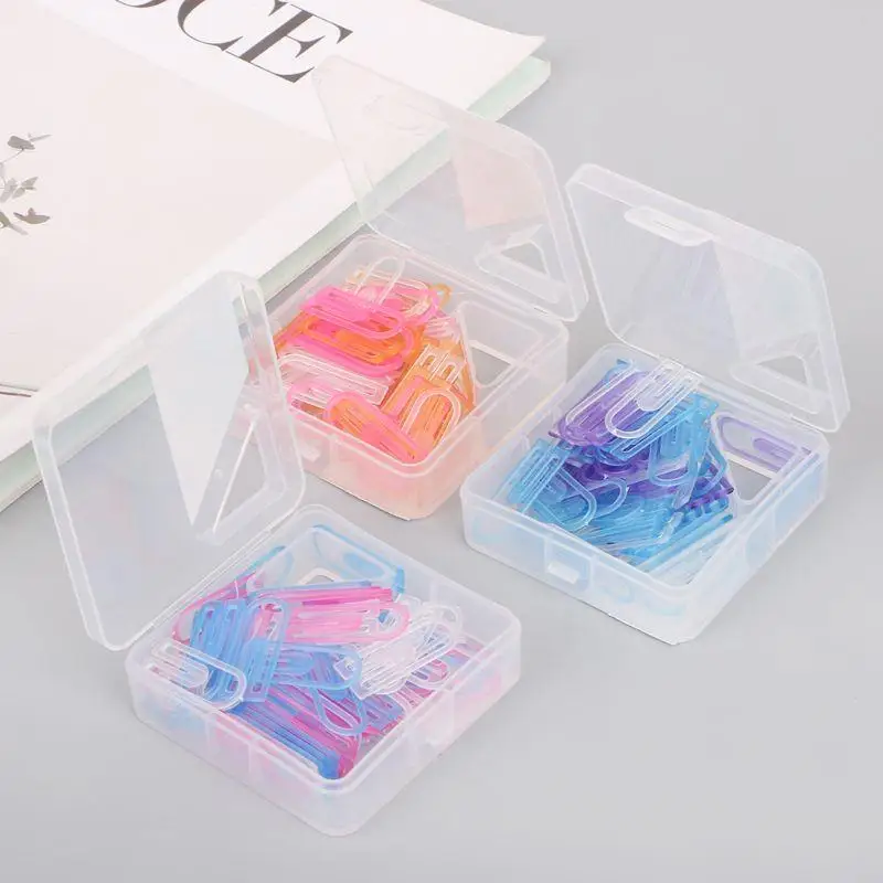 W89C 60pcs Small Mini Paperclip Candy Color Clear Stactory Scinder Clip Table