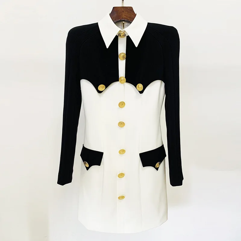 2024 New Star Fashion Black And White Blocked Color Shirt Collar Slim Fit Hip Hugging Dress