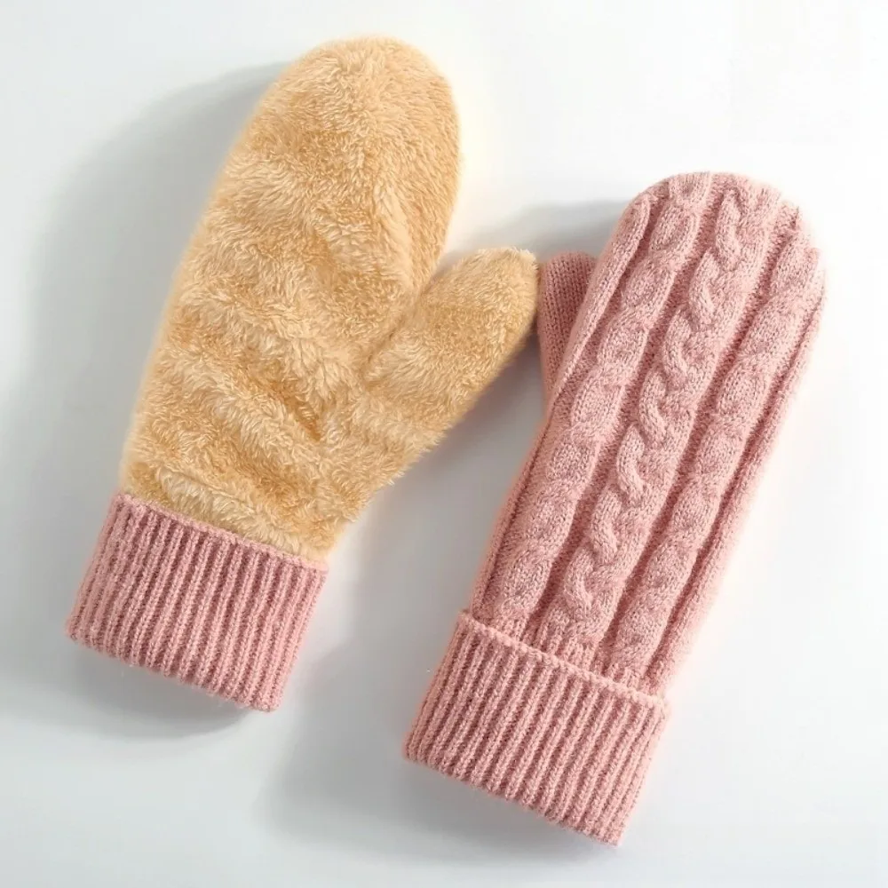 New Knitted Winter Mittens Lined Double Layer Thermal Mittens Cable Knit Wind Resistant Padded Fingerless Gloves Winter Cycling
