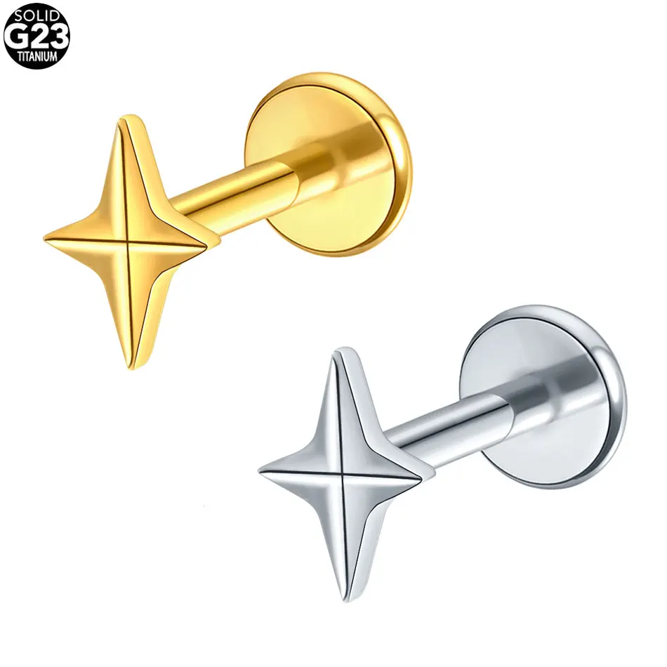 1/5 قطعة G23 التيتانيوم الأذن الغضروف شقة عودة مسمار ستار و القلب Labret ثقب الشفاه اللولب Daith الزنمة ثقب القرط للنساء #5