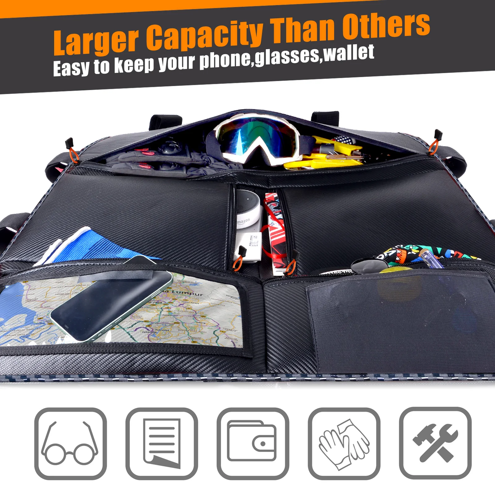 UTV Accessories Waterproof 1680D Overhead Storage Bag Car Organizers Map Bag Fit For Polaris RZR 1000 XP 2 Seat or 4 Seat Models