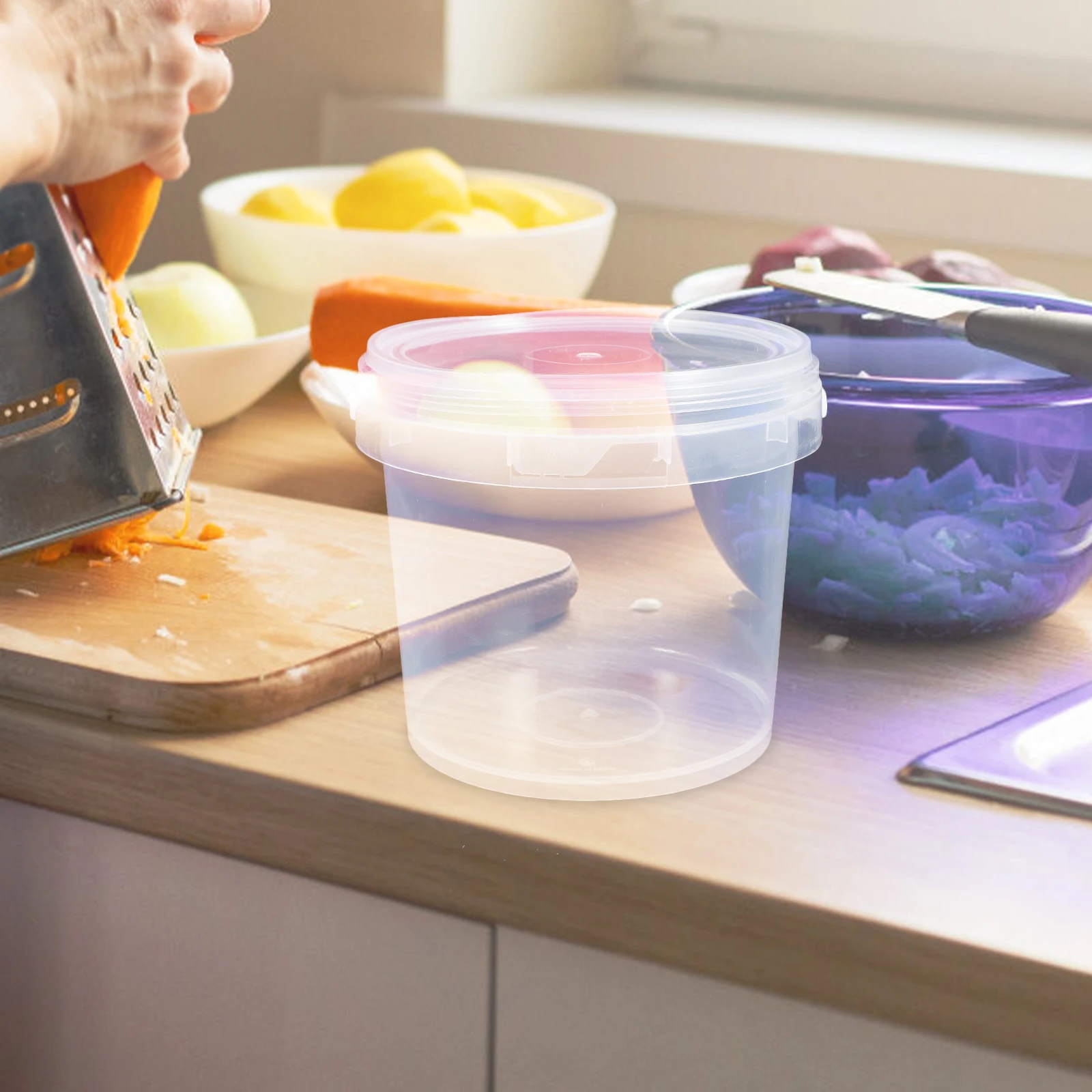 

2 pcs Plastic Bucket Storage Tubs Clear Food Grade PP Buckets Handles Kitchen Home Use Liquid Solid Container Catering Paint