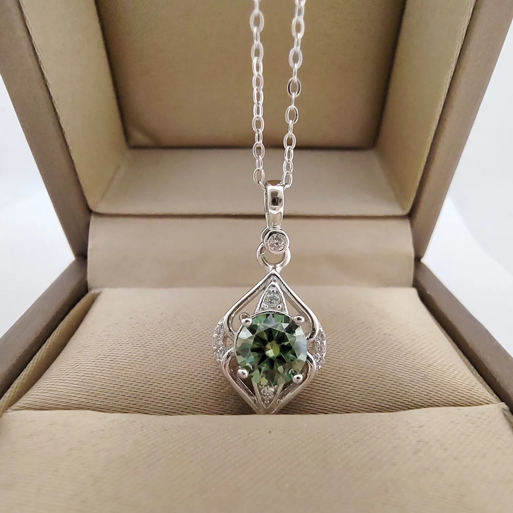 Luomansi 2CT Green Moissanite Prismatic Necklace VVS GRA Certificate Solid S925 Silver Girl Jewelry Anniversary Gift