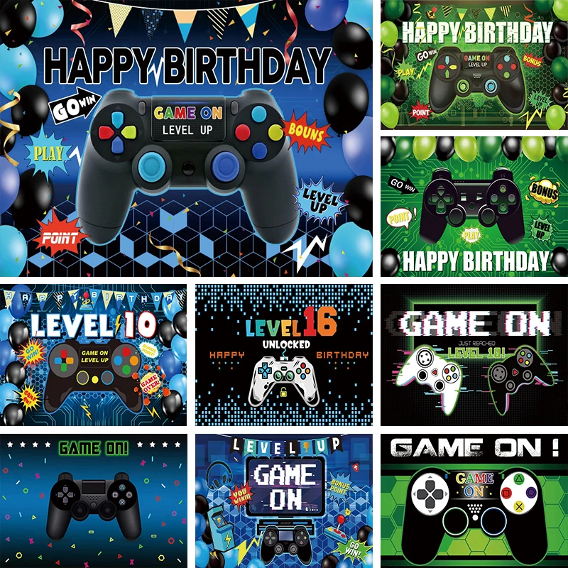 

Gamer Birthday Backdrop Large Picture Custom Photocall Video Game On Party Decorations Level Up Banner Background Photo Booth