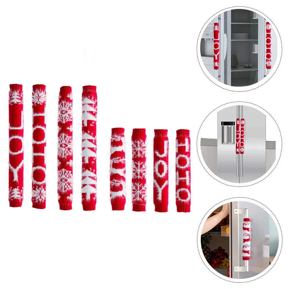 8 Stück Weihnachts-Kühlschrank-Türknauf-Abdeckungen, rot gestrickt, hochwertiges Material, schmutzabweisend, Weihnachts-Kühlschrank-Griff-Abdeckung, Weihnachts-Griff-Dekorationen