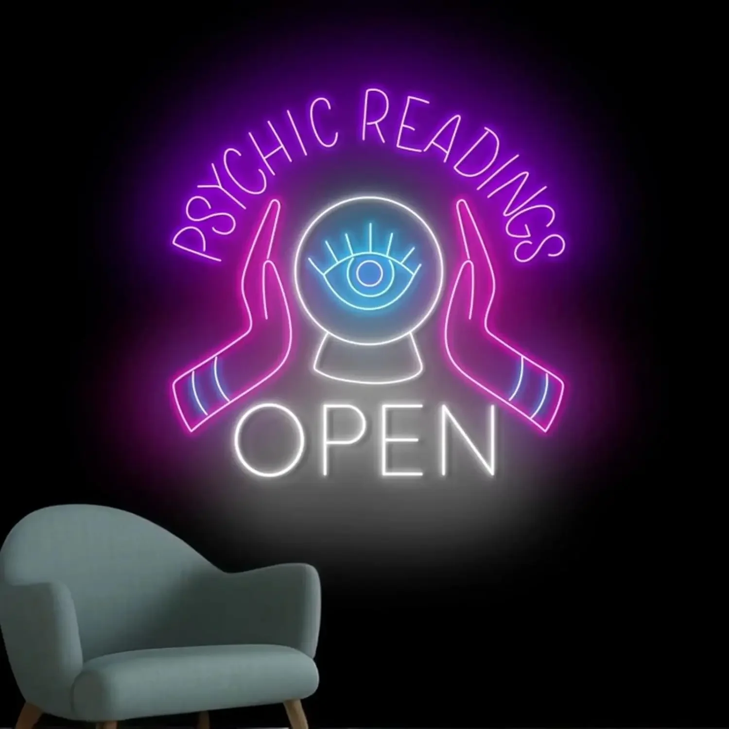 

"Psychic Readings Open" Neon Sign USB Powered Led Light Pilates Studio Meditation Room Wall Art Psychic Chakras Healing Exercise