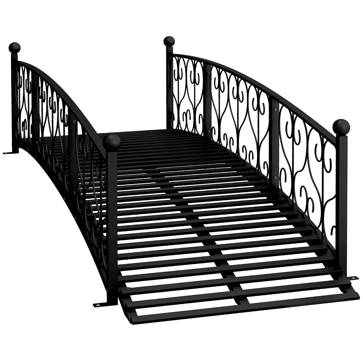 7' Metal Arch Garden Bridge with Safety Siderails, Black, Customized