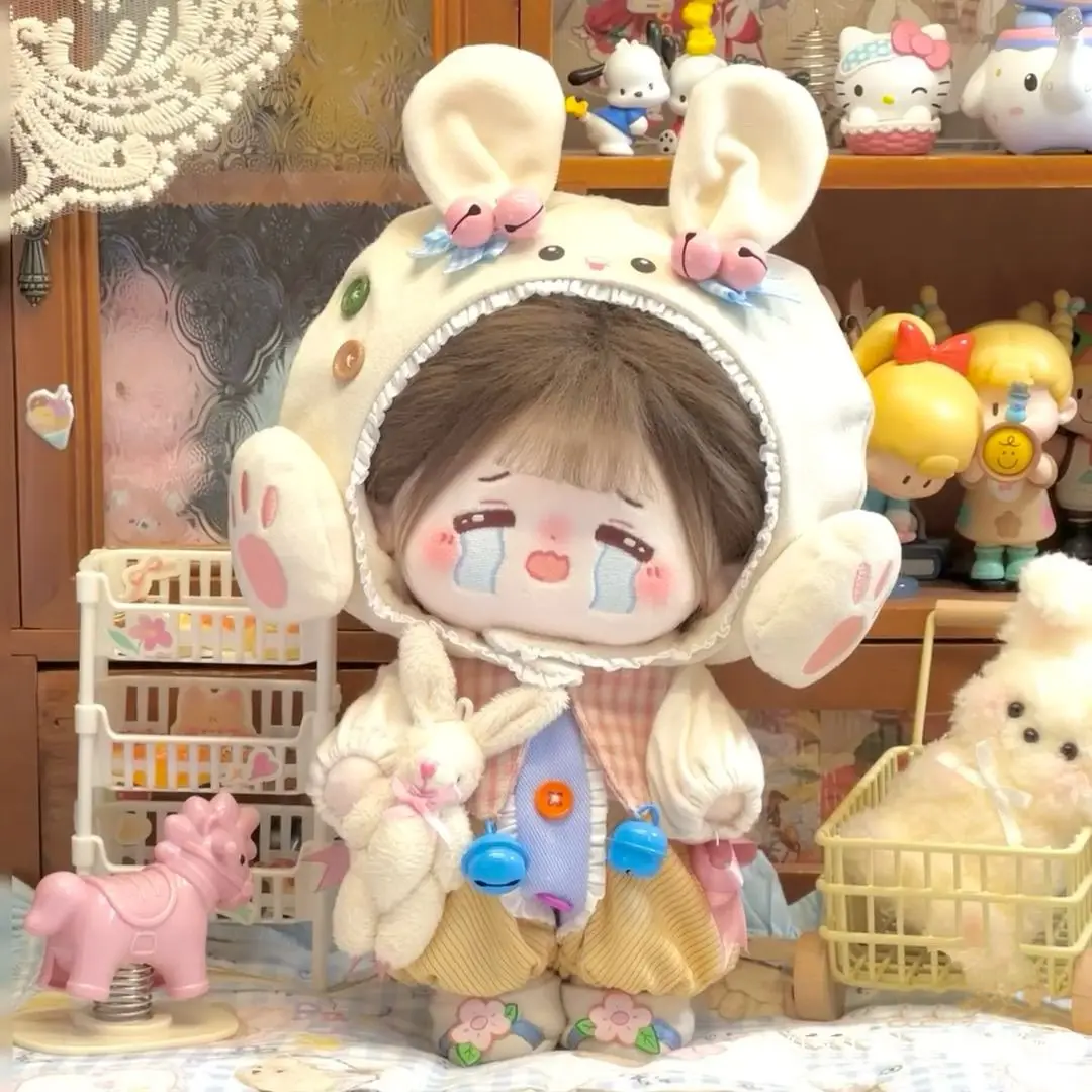 Conjunto de roupas de boneca de pelúcia de 20cm, roupa de coelho fofa para bonecas de algodão de 20cm, sem atributo em pé e colocação sentada, vestido de substituição