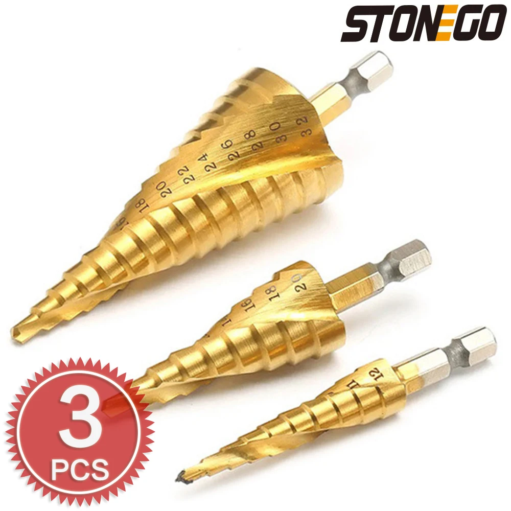 Stonego 4-12/20/32Mm Hss Spiraal Gegroefde Center Boor Vhm Titanium Stap Cone boor Boor Accessoires