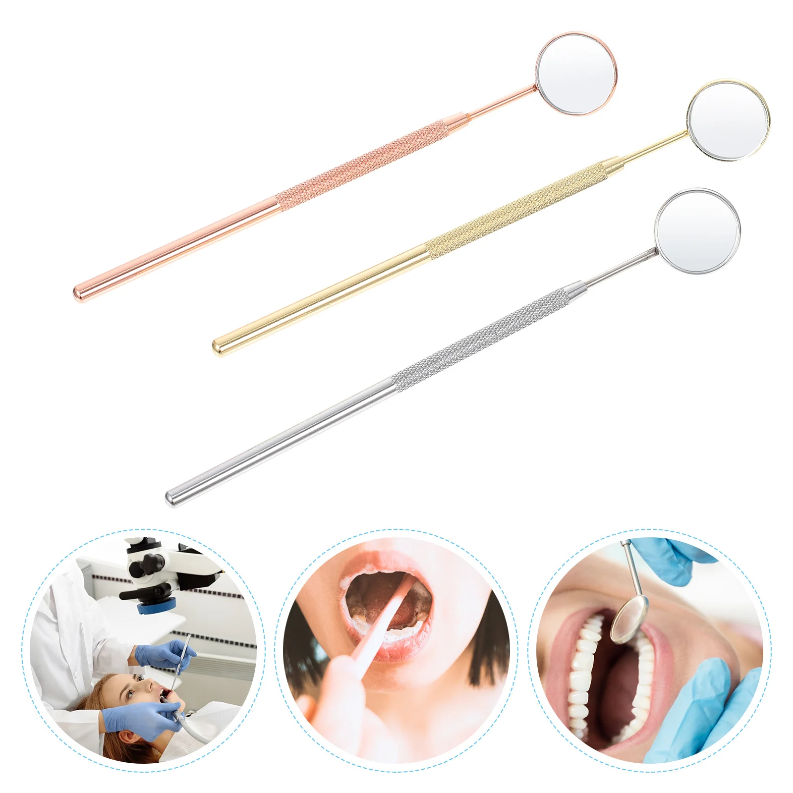 

3Pcs Long Handle Dental Mirror Stainless Steel Eyelash Inspection Tool Comfortable Grip Portable Lash Extension