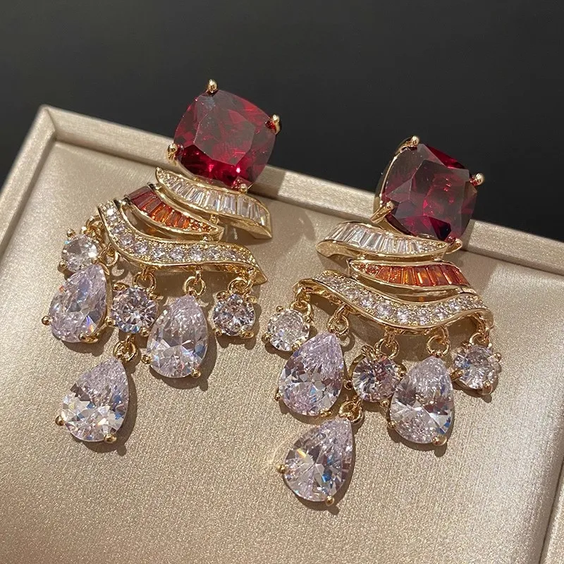 Zircon Water Drop Tassel Earrings Elegant Fashion Light Luxury Earrings